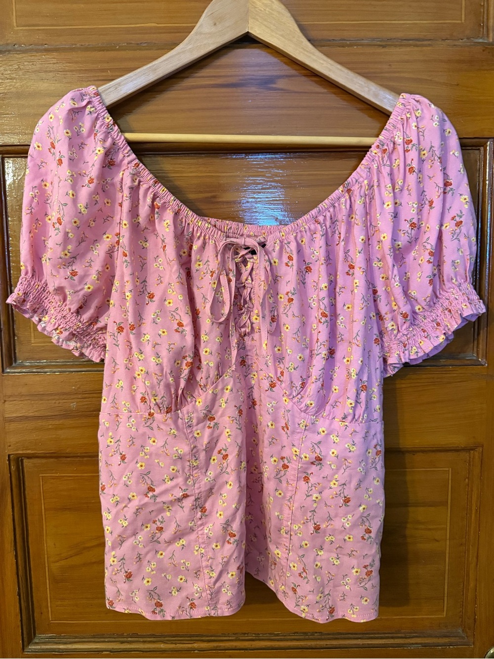 Torrid Pink Floral Smocked Peasant Top with Front Tie *Size 12*